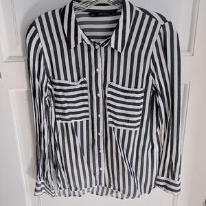 Zara Pin stripe pinstripe Super Flowy Basic Collection w Pockets S Grey White